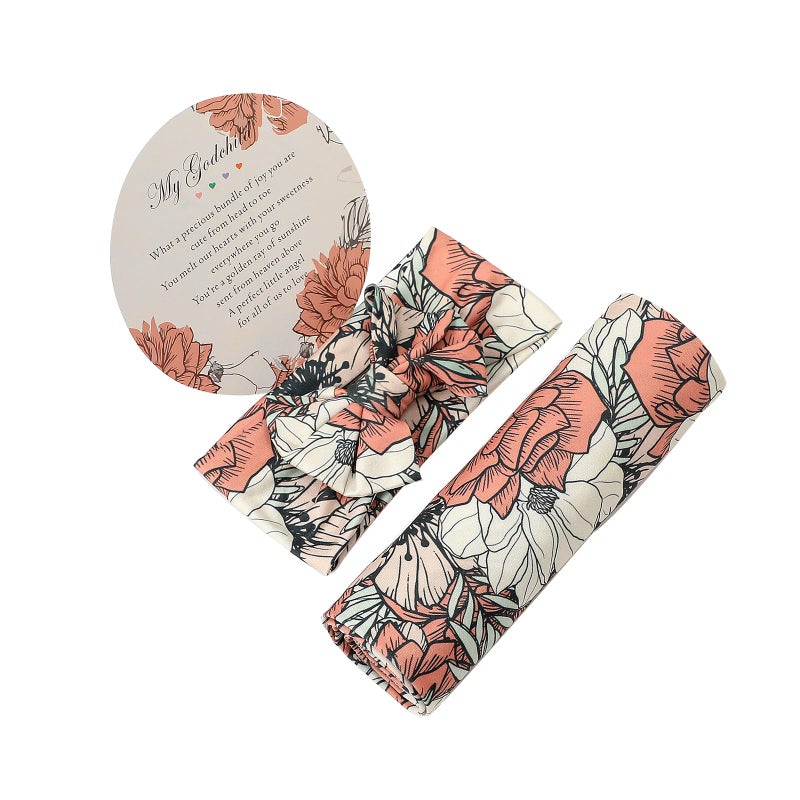 Galabloomer Newborn Receiving Blanket Headband Set Baby Flower Swaddle (cocal Almond) - Image 5